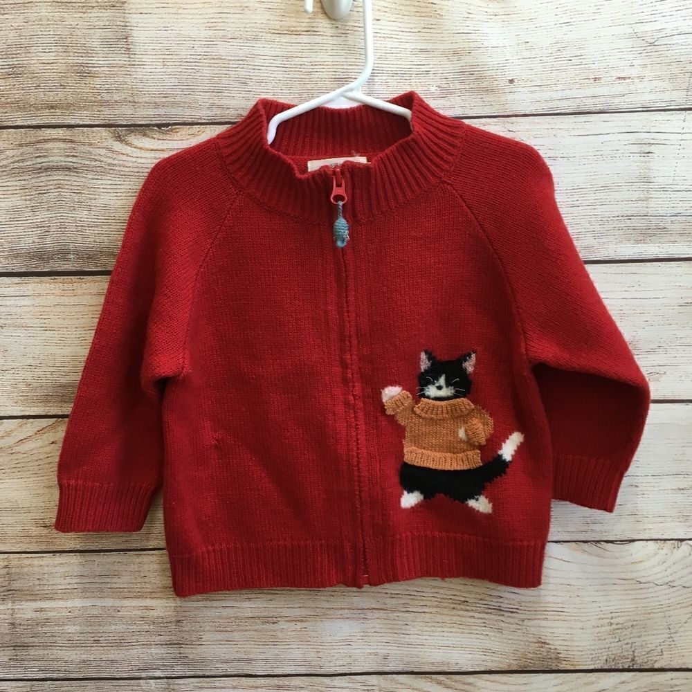 HIKOSEN CARA ZIP FRONT SWEATER WITH ADORABLE CAT‎